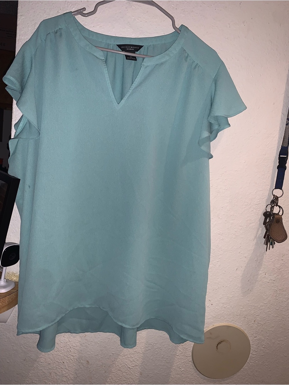 Investments Mint Blue Flutter Sleeve Blouse